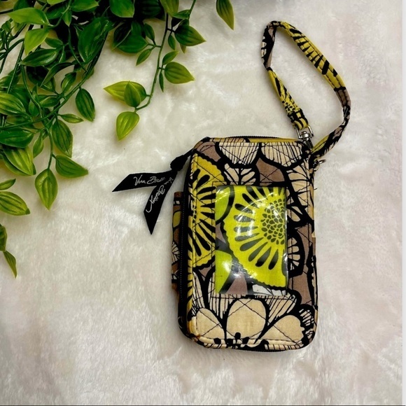 Vera‎ BRADLEY ID Wallet Wristlet Yellow and Black Floral - Picture 1 of 6